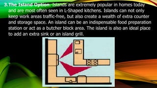 3.The Island Option. Islands are extremely popular in homes today
and are most often seen in L-Shaped kitchens. Islands can not only
keep work areas traffic-free, but also create a wealth of extra counter
and storage space. An island can be an indispensable food preparation
station or act as a butcher block area. The island is also an ideal place
to add an extra sink or an island grill.
 
