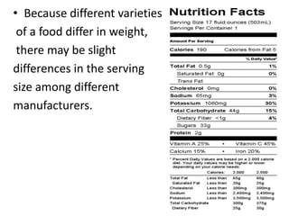 Interpret the reading of food labels and its