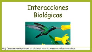 Obj: Conocer y comprender las distintas interacciones entre los seres vivos
 