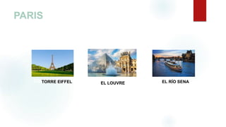 PARIS
RÍO SENAEL LOUVRETORRE EIFFEL EL LOUVRE EL RÍO SENA
 