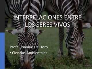 INTERRELACIONES ENTRE
LOS SERES VIVOS
Profa. Joannie Del Toro
• Ciencias Ambientales
 