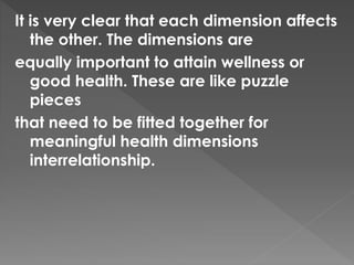 Interrelatedness of health dimensions