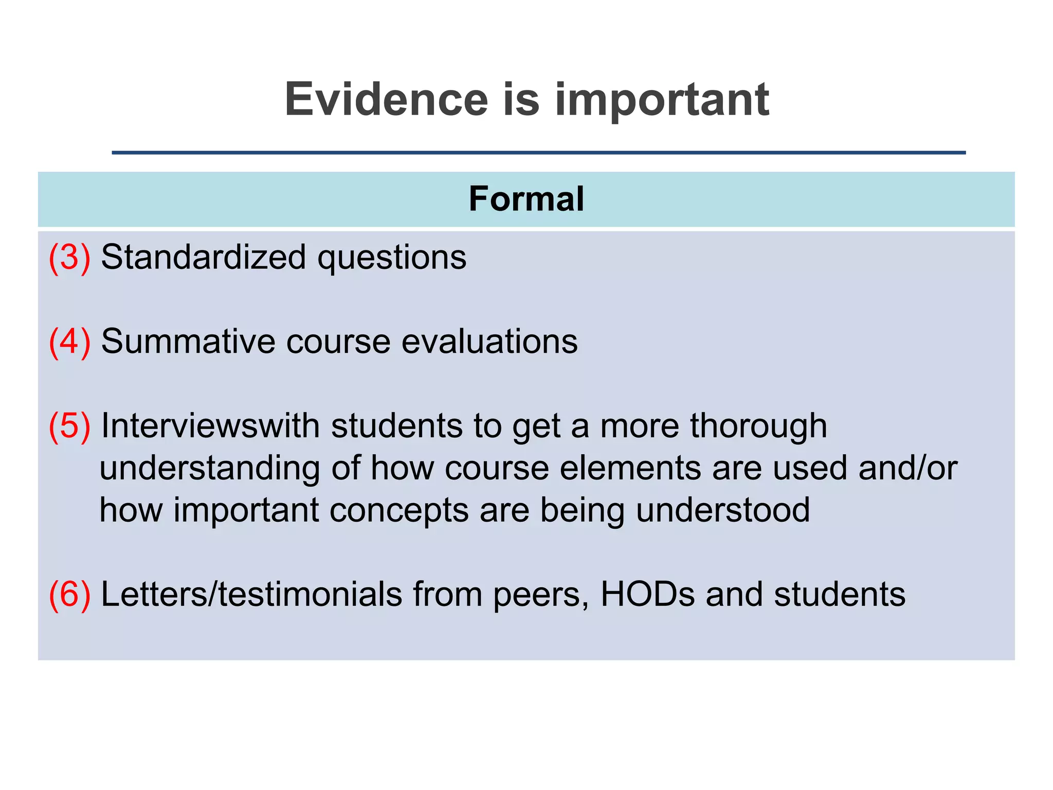 Evaluation strategies – student
attitudes & perceptions
Have student attitudes changed?
• Likert-scale questions & surveys
• Could be used to measure the effect of a
course, a degree or a long term change
over a number of years
 