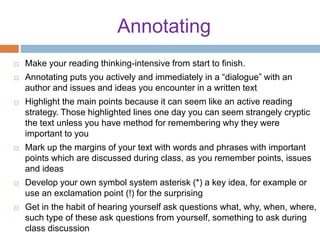 Key Point Annotating Example Interrogating the text , Critical thinking | PPTX