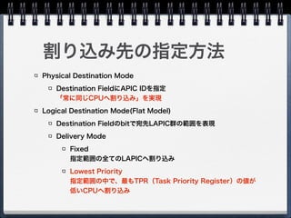 各方式で共通な要素
以下の三つのフィールドで宛先が指定
される
Destination Mode
Delivery Mode
Destination ID
 