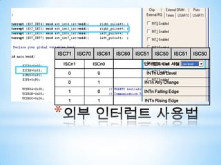 사용레지스터 : EIMSK(External Interrupt Mask Register)외부 인터럽트 사용법