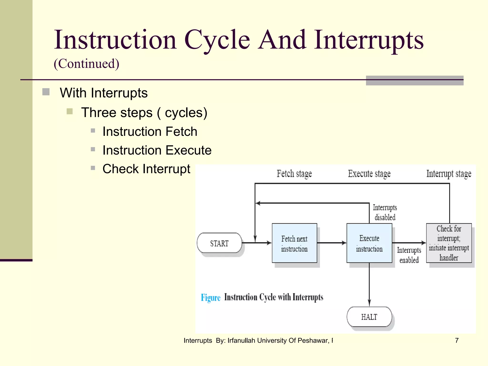 Instruction Cycle And Interrupts (Continued) With Interrupts Three steps ( cycles) Instruction Fetch Instruction Execute Check Interrupt 