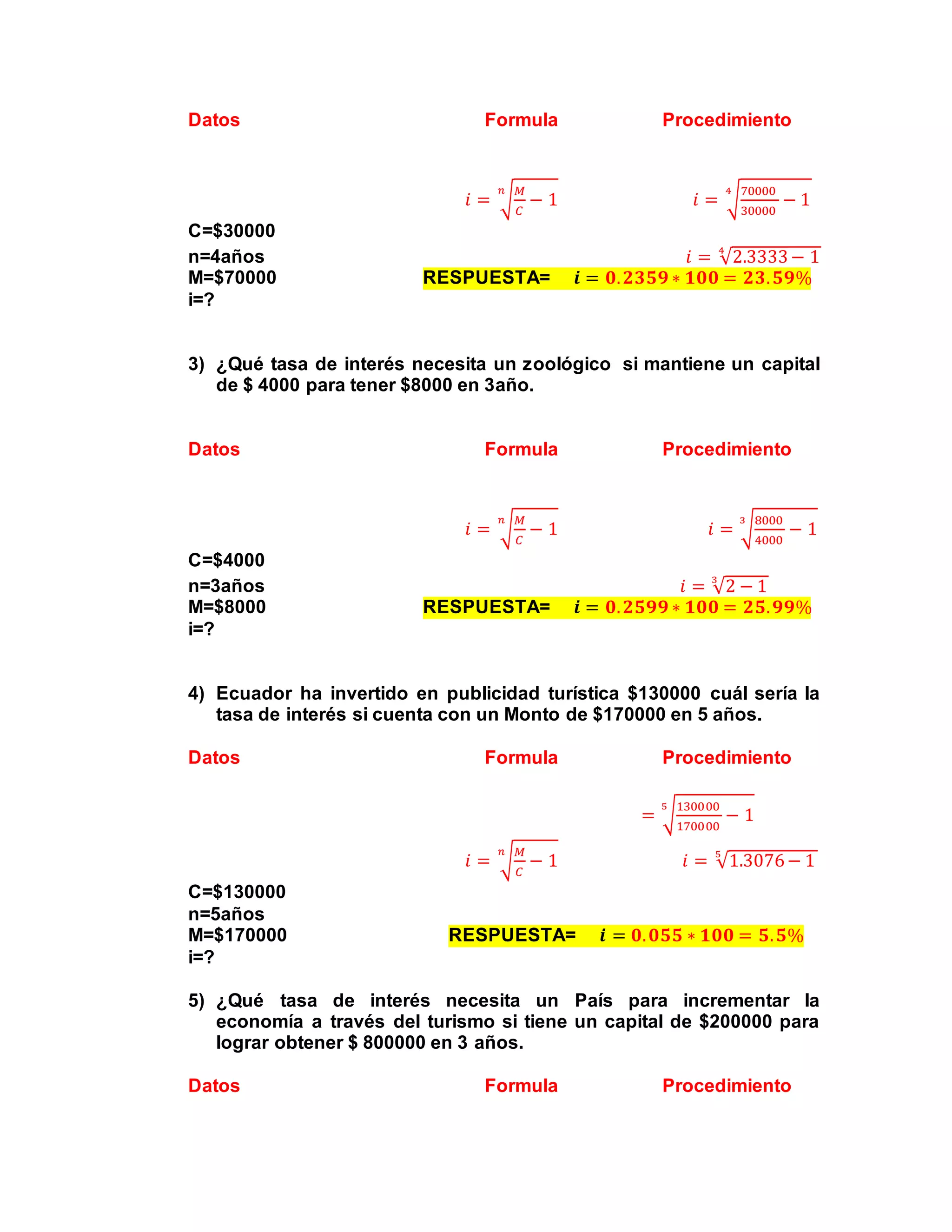 ejercicios de matematica financiera | PDF