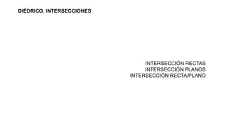 INTERSECCIÓN RECTAS
INTERSECCIÓN PLANOS
INTERSECCIÓN RECTA/PLANO
DIÉDRICO. INTERSECCIONES
 