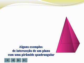 Alguns exemplosAlguns exemplos
de intersecção de um planode intersecção de um plano
com uma pirâmide quadrangularcom uma pirâmide quadrangular
 