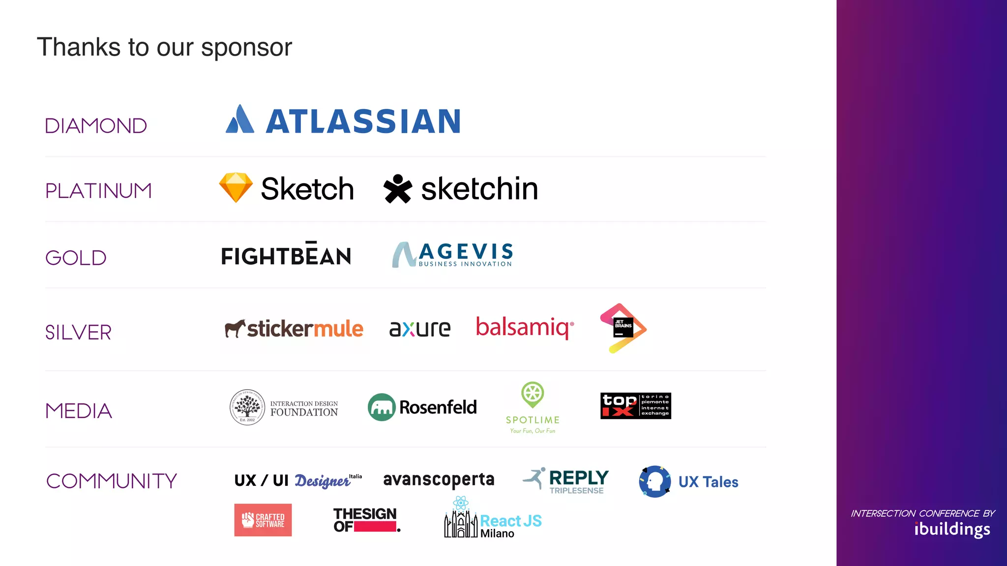 Thanks to our sponsor
Diamond
PLATINUM
Gold
silver
media
community
Intersection conference by
 