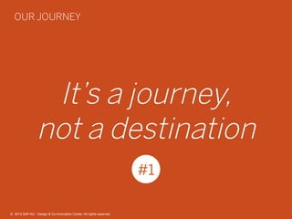 35©  2013 SAP AG - Design & Co-Innovation Center. All rights reserved.
It’s a journey,
not a destination
#1
OUR JOURNEY
©  2013 SAP AG - Design & Co-Innovation Center. All rights reserved.
 