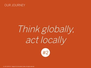 36©  2013 SAP AG - Design & Co-Innovation Center. All rights reserved.
Think globally,
act locally
#2
OUR JOURNEY
©  2013 SAP AG - Design & Co-Innovation Center. All rights reserved.
 