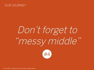 38©  2013 SAP AG - Design & Co-Innovation Center. All rights reserved.
Don’t forget to
“messy middle”
#4
OUR JOURNEY
©  2013 SAP AG - Design & Co-Innovation Center. All rights reserved.
 