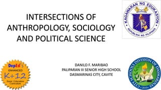 INTERSECTIONS OF
ANTHROPOLOGY, SOCIOLOGY
AND POLITICAL SCIENCE
DANILO F. MARIBAO
PALIPARAN III SENIOR HIGH SCHOOL
DASMARINAS CITY, CAVITE
 