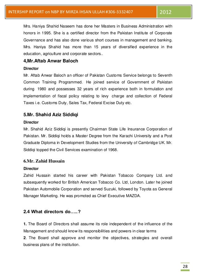 internship report on nbp 2012