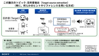3 R&D Center, Tokyo Laboratory 21
この論文のトピック: 目的音抽出（Target source extraction）
（特に、何らかのヒントやリファレンスを用いる方式）
目的音抽出
（Target Sourc...