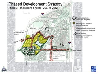 400’
Kings Highway
Claiborne
Highway 80
Linwood
Dalzell
SouthernAvenue
LSUHSC
Shriners
Post Office
Fed
Ex
Samford
Mansfield
Phased Development Strategy
Phase 2 –The second 5 years - 2007 to 2012
Development during the
second five years
Property acquisition
during first ten years
Infrastructure improvements
during the second five years
1
1Proposed UPS
(or other InterTech
Location)
2
2 Kings Highway
improvements could be
included in phase 1
 