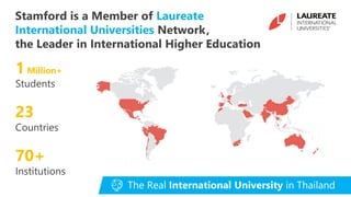 1Million+
Students
23
Countries
70+
Institutions
Stamford is a Member of Laureate
International Universities Network,
the Leader in International Higher Education
The Real International University in Thailand
 