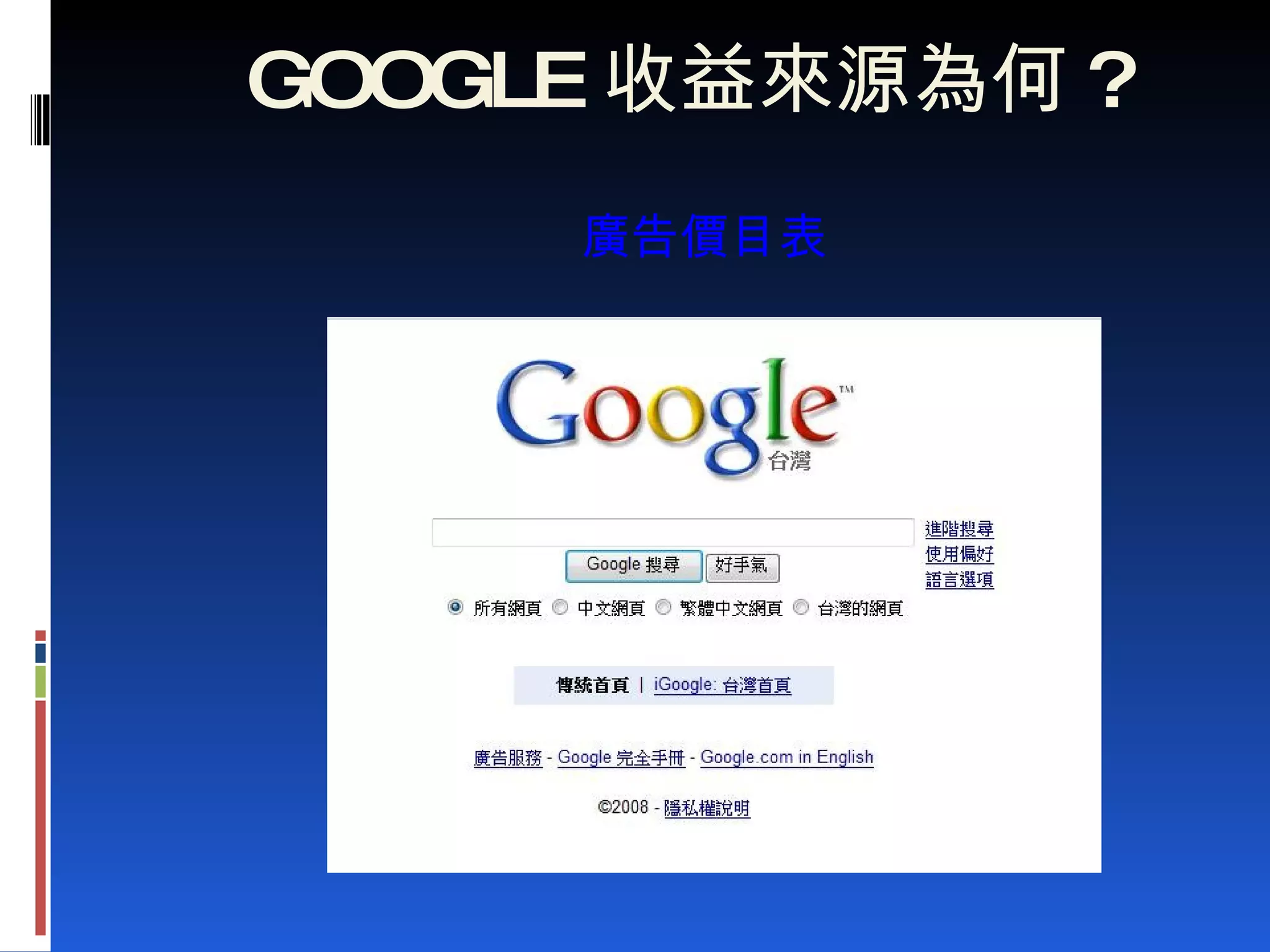 GOOGLE 收益來源為何 ? 廣告價目表 