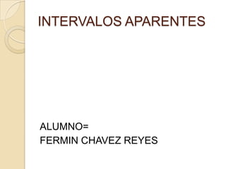 INTERVALOS APARENTES




ALUMNO=
FERMIN CHAVEZ REYES
 
