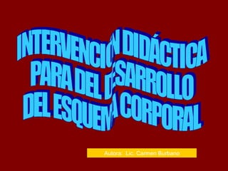 INTERVENCIÓN DIDÁCTICA PARA DEL DESARROLLO DEL ESQUEMA CORPORAL Autora:  Lic. Carmen Burbano 