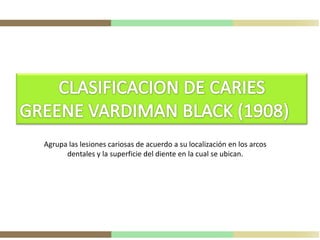 Agrupa las lesiones cariosas de acuerdo a su localización en los arcos
dentales y la superficie del diente en la cual se ubican.

 