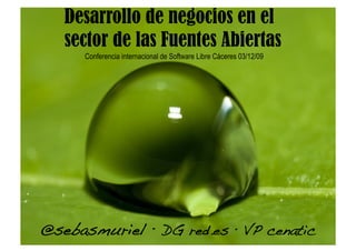 Desarrollo de negocios en el
   sector de las Fuentes Abiertas
      Conferencia internacional de Software Libre Cáceres 03/12/09




@sebasmuriel · DG red.es · VP cenatic!
 