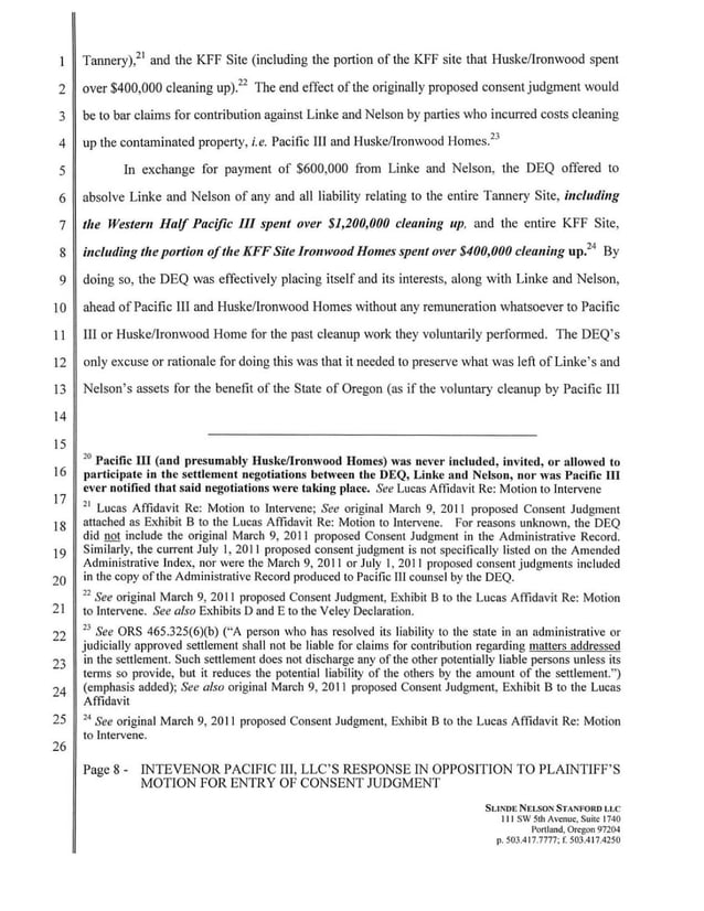 Intervenor Opposition to DEQ motion for Entry of Consent Judgment | PDF