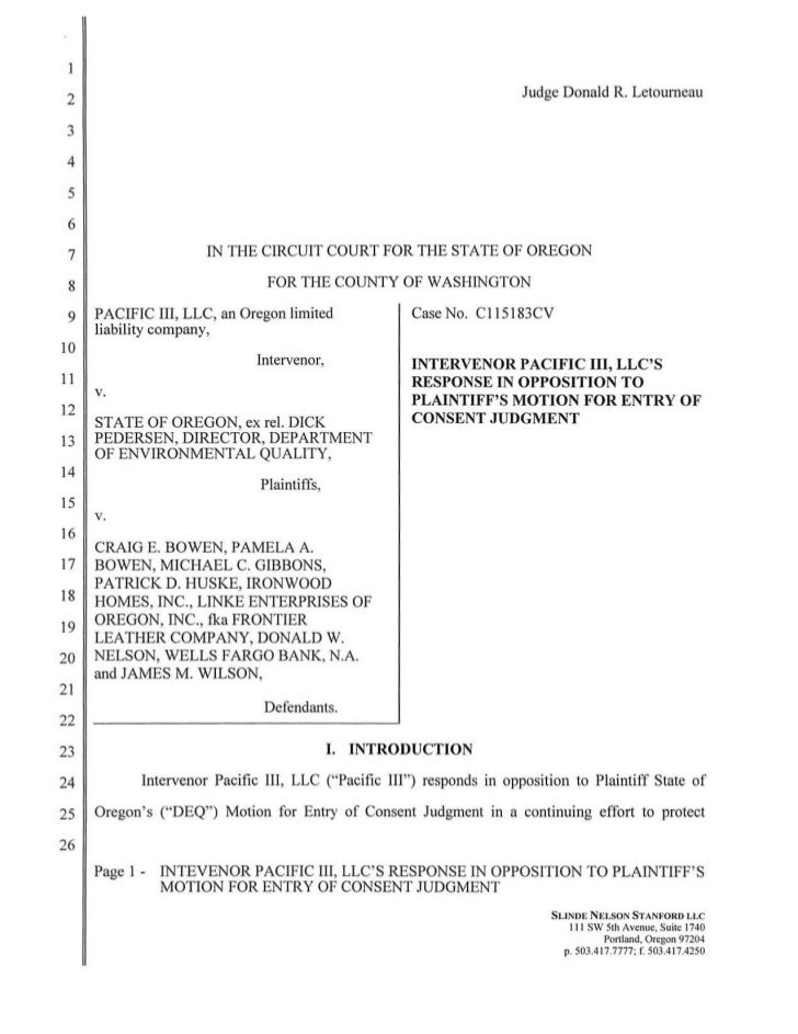 intervenor opposition to deq motion for entry of consent judgment 1 728