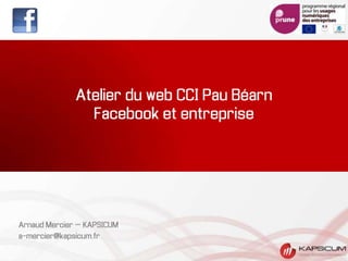 Atelier du web CCI Pau Béarn
Facebook et entreprise
Arnaud Mercier – KAPSICUM
a-mercier@kapsicum.fr
 