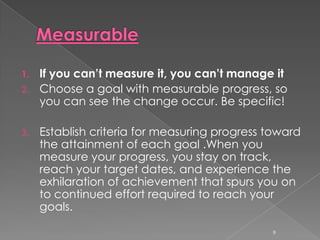 Definition of Goal Setting“The moment of enlightenment is when a person’s dreams of possibilitiesbecome images of probabilities.”Vic BradenDon’t be afraid of the space between your dreams and reality. If you can dream it, you can make it so.”Belva Davis5