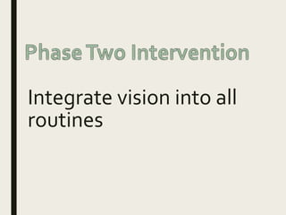 Integrate vision into all
routines
 