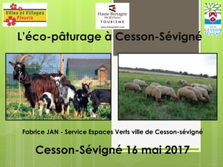 L’éco-pâturage à Cesson-Sévigné
Fabrice JAN - Service Espaces Verts ville de Cesson-sévigné
Cesson-Sévigné 16 mai 2017
 