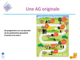 Une AG originale
Un programme sur une journée
où les partenaires pouvaient
s’inscrire à la carte !
 