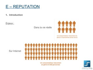 E – REPUTATION
1. Introduction


Enjeux :
                  Dans la vie réelle




   Sur Internet
 