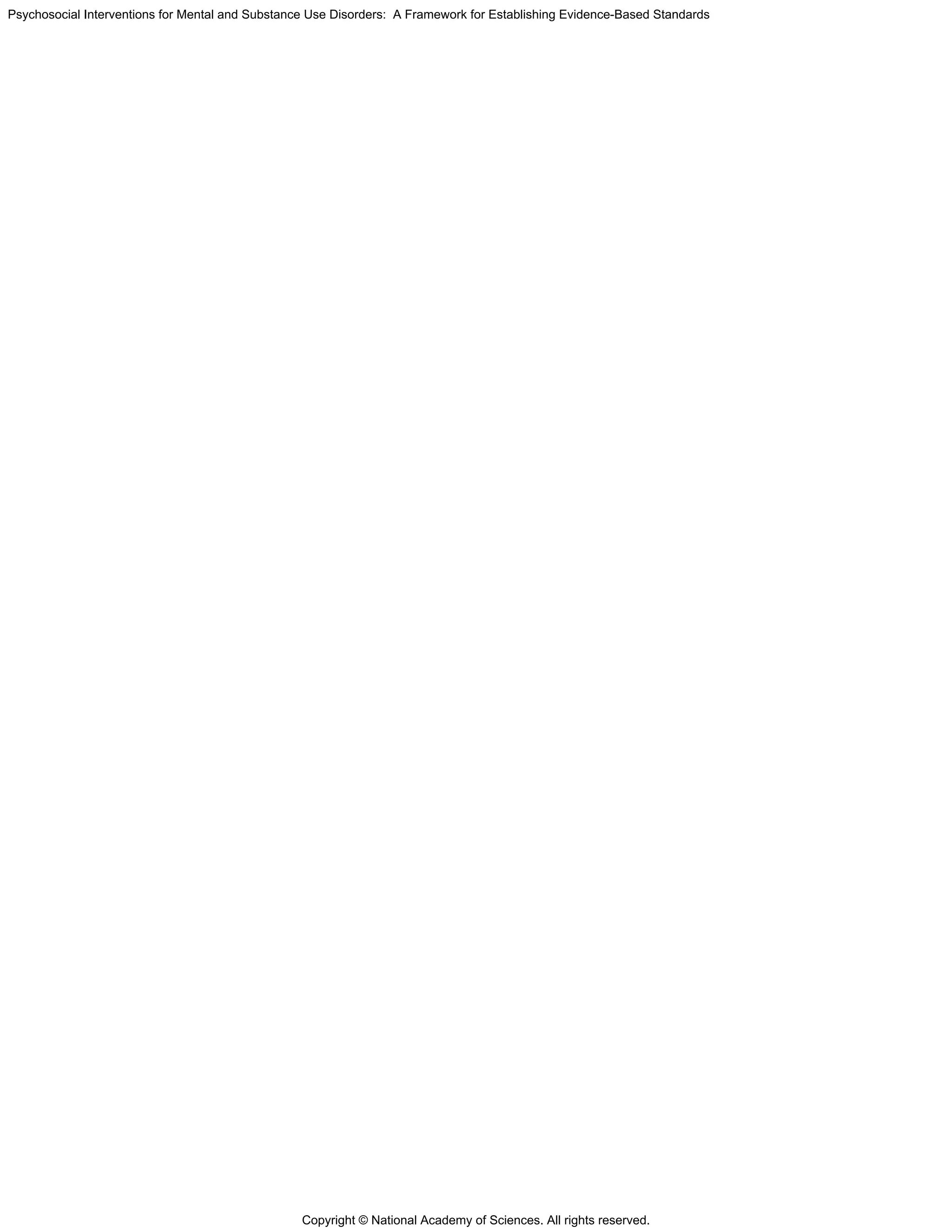 Copyright © National Academy of Sciences. All rights reserved.
Psychosocial Interventions for Mental and Substance Use Disorders: A Framework for Establishing Evidence-Based Standards
 