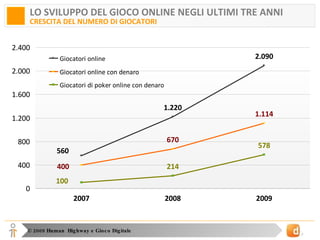 LO SVILUPPO DEL GIOCO ONLINE NEGLI ULTIMI TRE ANNI CRESCITA DEL NUMERO DI GIOCATORI 