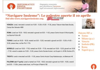 “Navigare Insieme”: Le palestre aperte il 10 aprile
Dal sito www.navigareinsieme.org




                                           Palestre ISF a:
                                              Torino
                                              Milano (p.a.)
                                              Venezia
                                              Sorbolo (PR)
                                              Roma
                                              Napoli (p.a.)
 