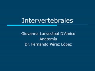 Intervertebrales
Giovanna Larrazábal D’Amico
          Anatomía
  Dr. Fernando Pérez López
 