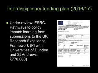  Under review: ESRC.
Pathways to policy
impact: learning from
submissions to the UK
Research Excellence
Framework (PI wit...