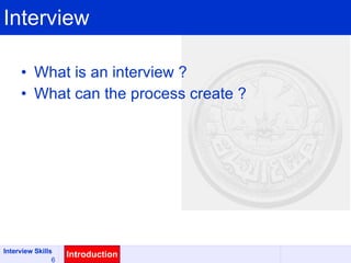 Interview What is an interview ? What can the process create ? Introduction 