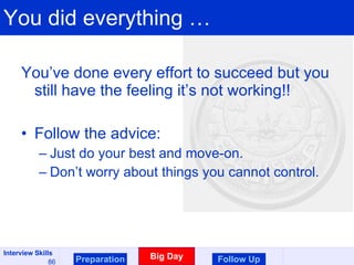 You did everything … You’ve done every effort to succeed but you still have the feeling it’s not working!! Follow the advice: Just do your best and move-on. Don’t worry about things you cannot control. Preparation Big Day Follow Up 