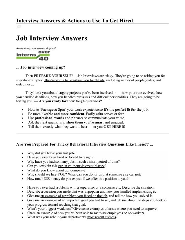interview answers actions to