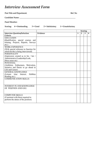 Sample Panel Interview Form Interview assessment panel_members | DOC