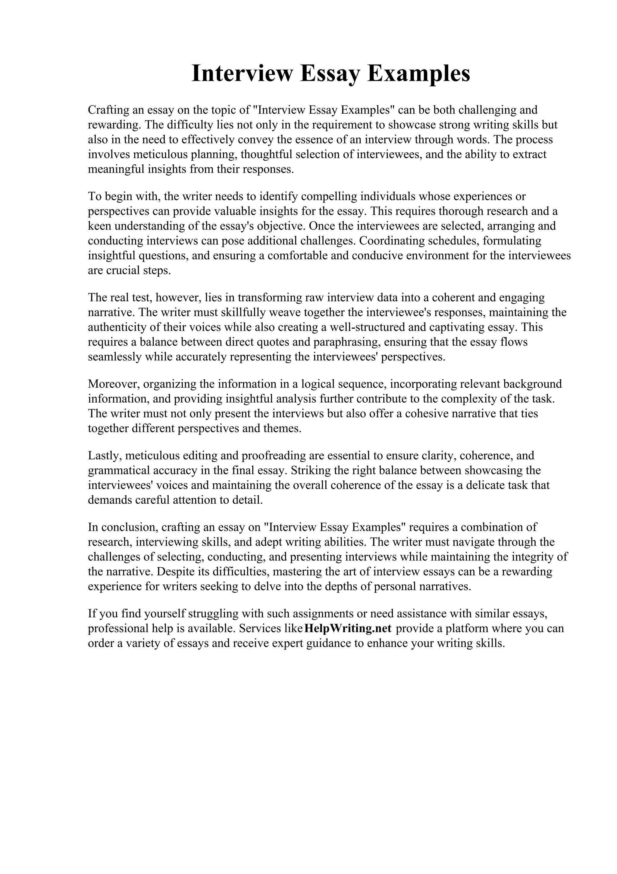 Interview Essay Examples. 003 Interview Essay Examples Free Example ...