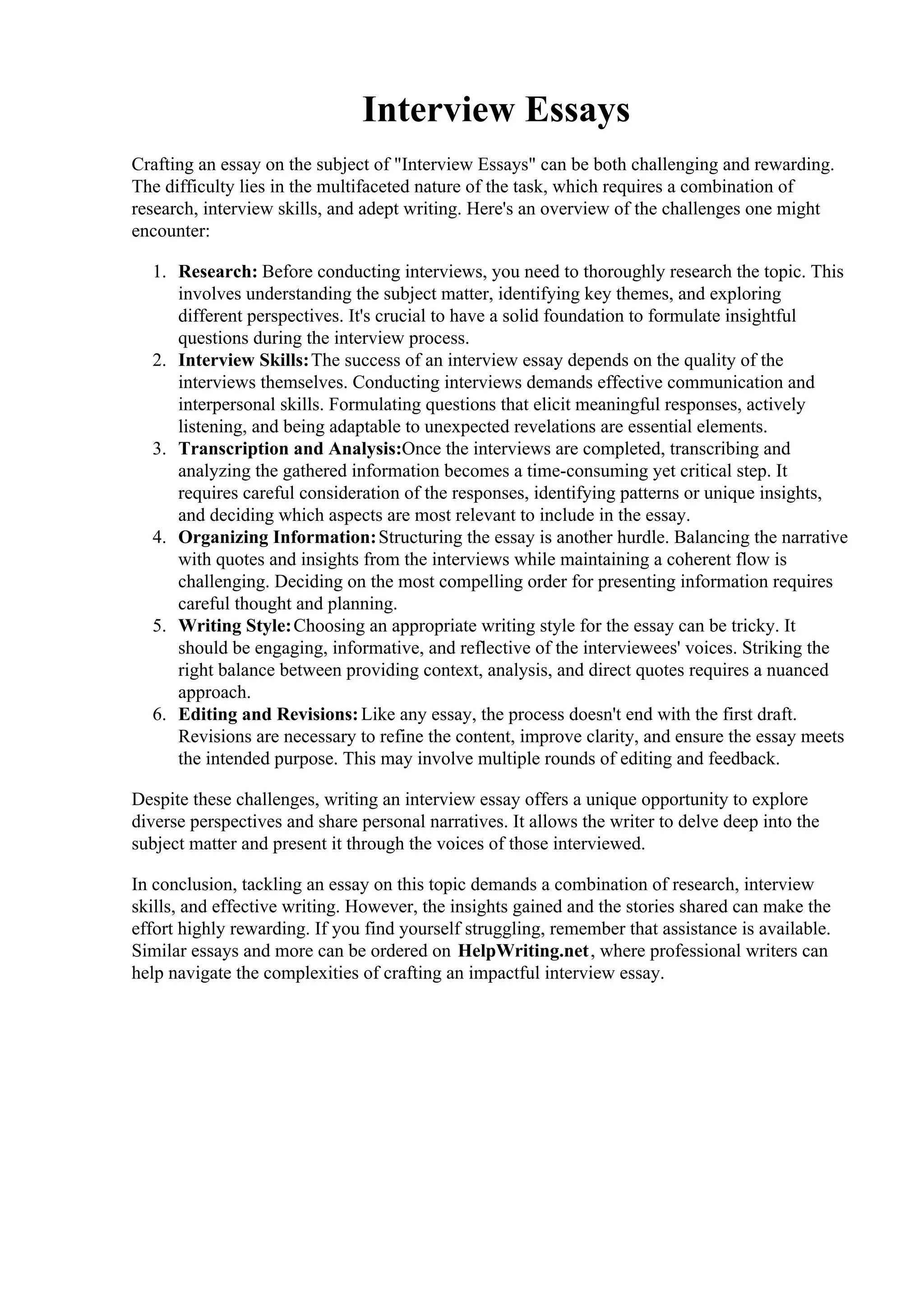 Interview Essays | PDF