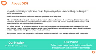 Didi Chuxing (“DiDi”) is the world’s leading mobile transportation platform. The company offers a full range of app-based ...