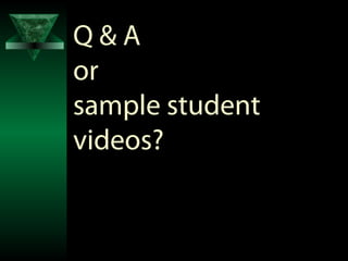 Q&A
or
sample student
videos?
 
