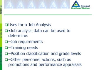 S
T
R
O
N
G
S
T
A
B
L
E
S
T
R
A
T
E
G
I
C
Uses for a Job Analysis
•Job analysis data can be used to
determine:
–Job req...